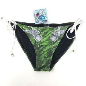 Sinful by Affliction Black Green Tie Swimsuit Bikini Bottom Size Large